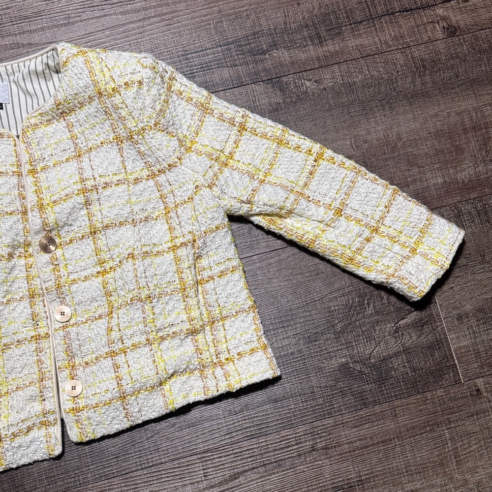 CAbi Women's Yellow and White Plaid Blazer - Picture 3 of 12